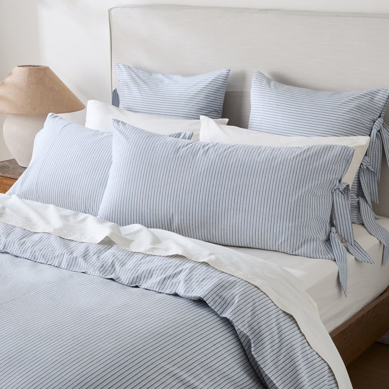 Stonewashed Cotton Blue & Chocolate Thin Stripe Quilt Cover Separates 