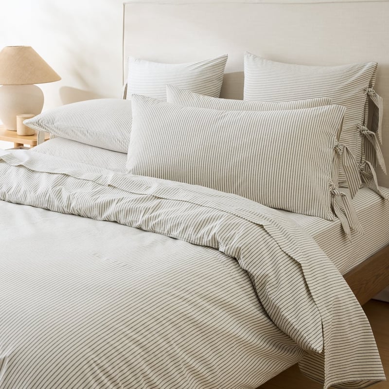 Stonewashed Cotton Coconut & Onyx Thin Stripe Quilt Cover Separates