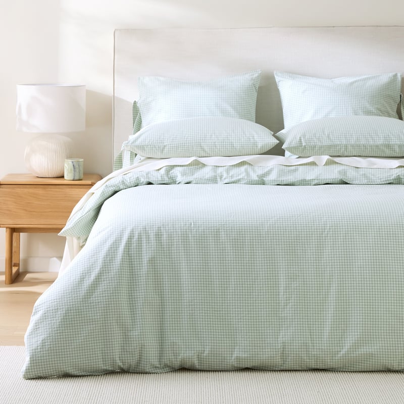 Stonewashed Cotton Mint Mini Gingham Quilt Cover Separates