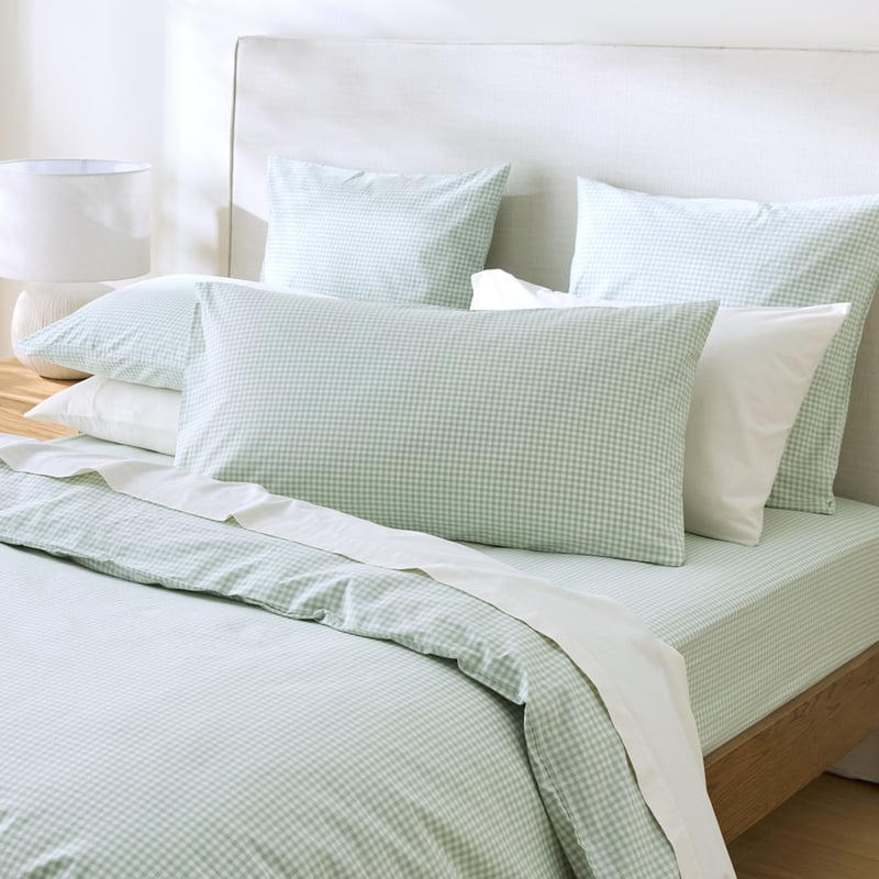 Stonewashed Cotton Mint Mini Gingham Pillowcases