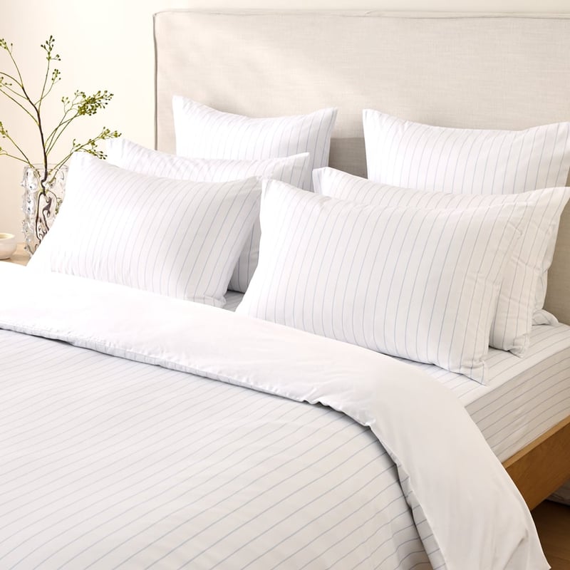 Bamboo Cotton White & Clearwater Blue Stripe Quilt Cover Set + Separates