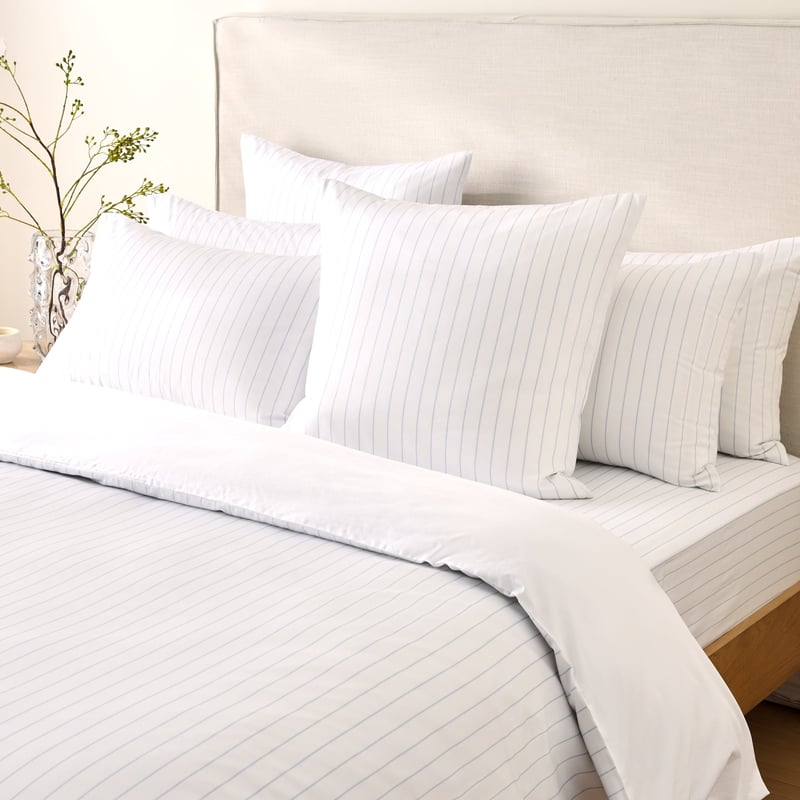 Bamboo Cotton White & Clearwater Blue Stripe Quilt Cover Set + Separates