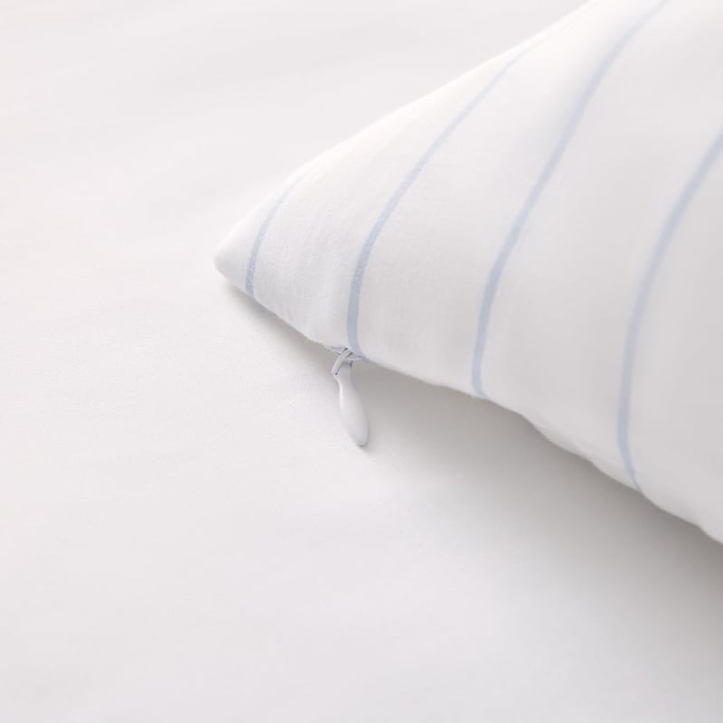 Bamboo Cotton White & Clearwater Blue Stripe Quilt Cover Set + Separates