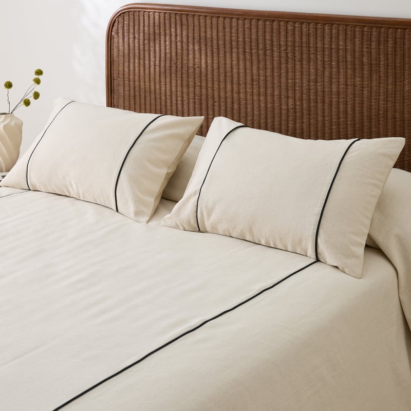 Cleo Natural & Black Piped Bedcover Separates