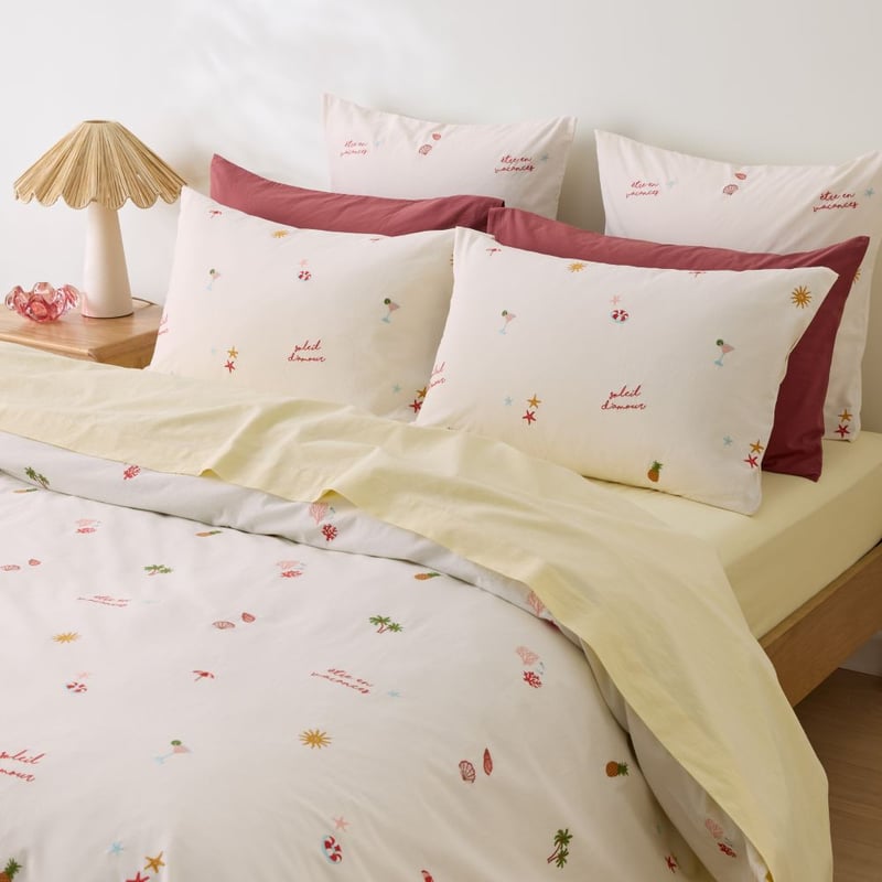 Summer Vacation White & Multi Quilt Cover Set