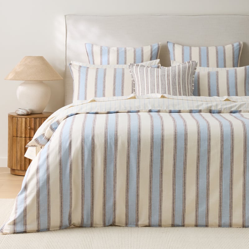 Remi Blue Stripe Linen Cotton Quilt Cover Set + Separates