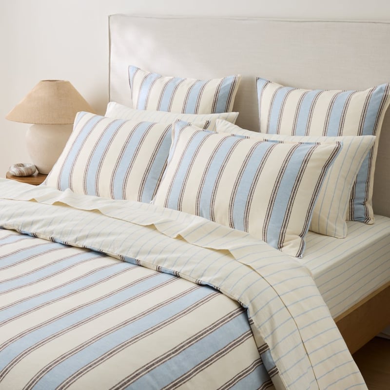 Remi Blue Stripe Linen Cotton Quilt Cover Set + Separates