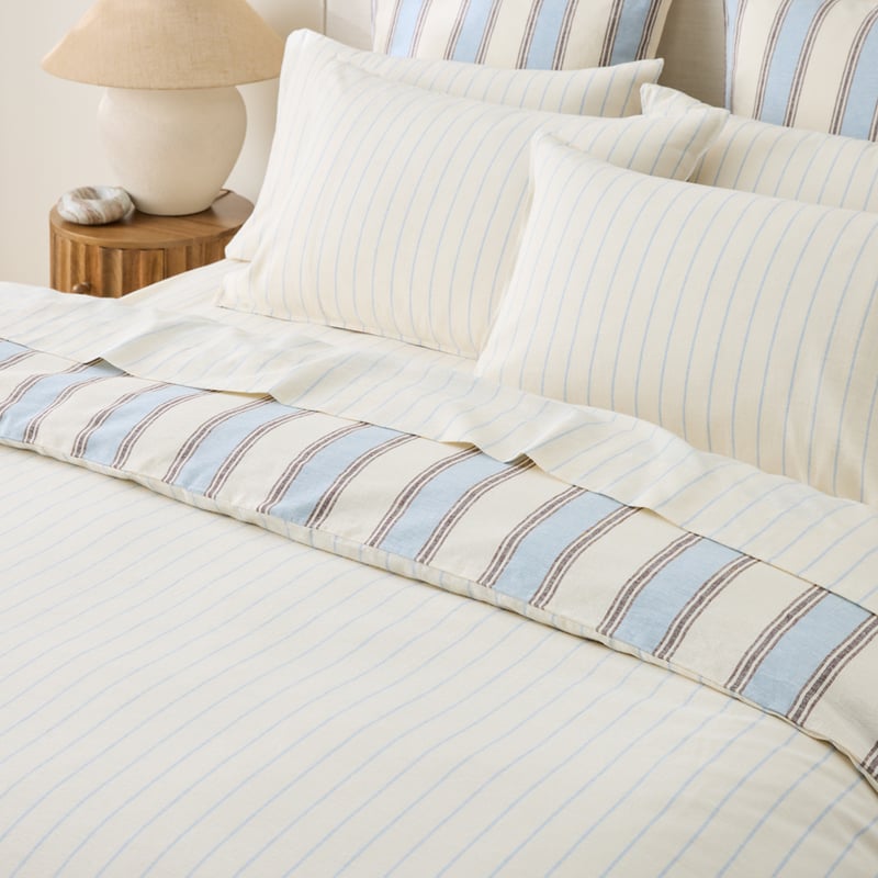 Remi Blue Stripe Linen Cotton Quilt Cover Set + Separates