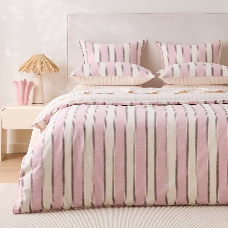Remi Pink Stripe Linen Cotton Quilt Cover Set + Separates