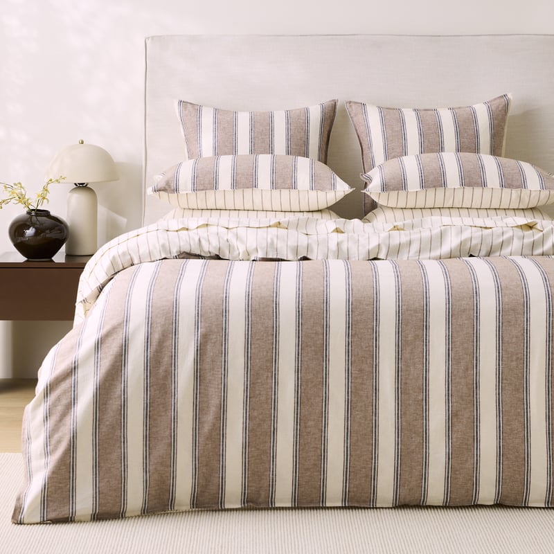 Remi Mocha Stripe Linen Cotton Quilt Cover Set + Separates
