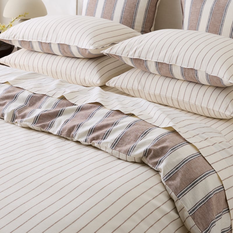 Remi Mocha Stripe Linen Cotton Quilt Cover Set + Separates