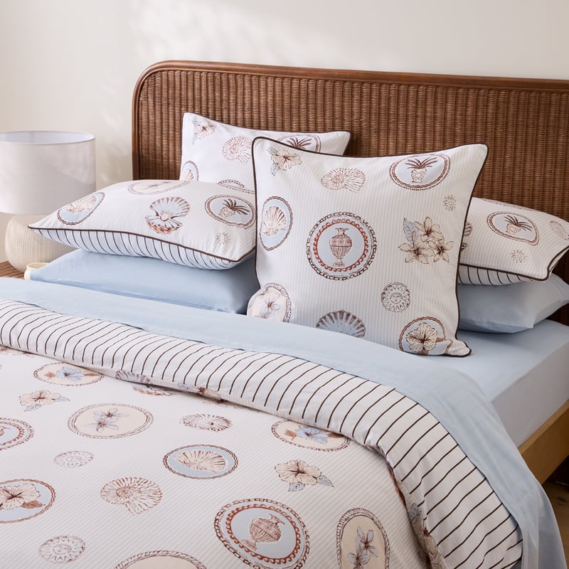 Island Drift Chocolate & Blue Quilt Cover Set + Separates