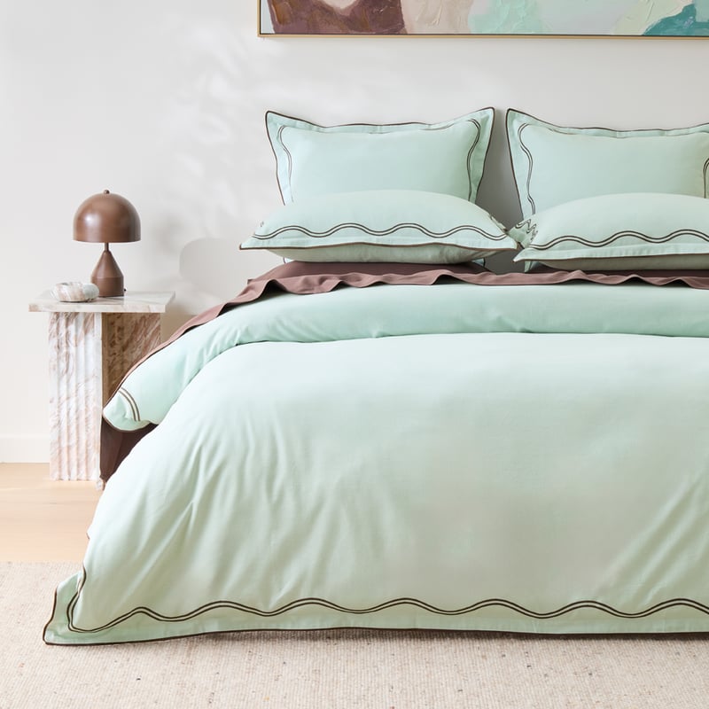 Hailey Wave Mint & Chocolate Quilt Cover Set + Separates