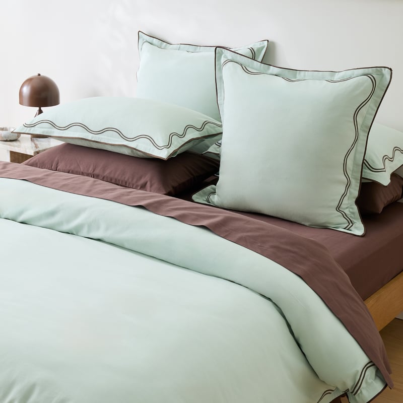 Hailey Wave Mint & Chocolate Quilt Cover Set + Separates