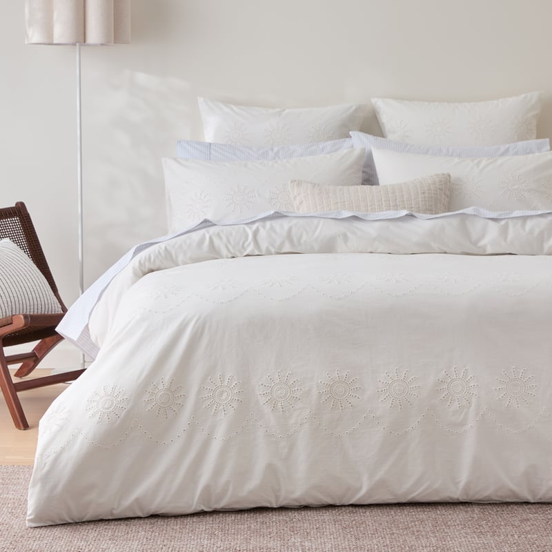 Soleil Coconut Broderie Quilt Cover Set + Separates 