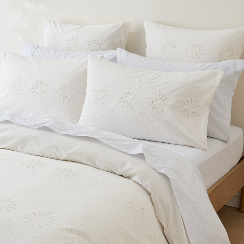 Soleil Coconut Broderie Quilt Cover Set + Separates 