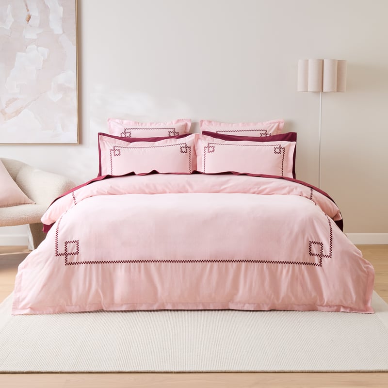 Belmond Pink Embroidered Quilt Cover Set + Separates 