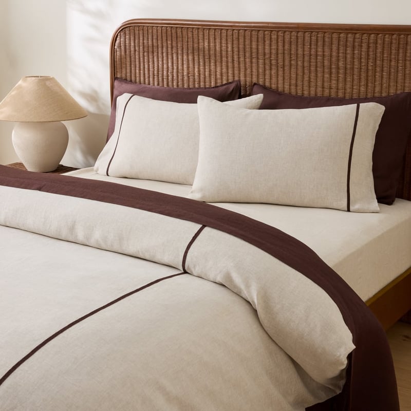 Vintage Washed Linen Linen & Chocolate Panel Quilt Cover Separates