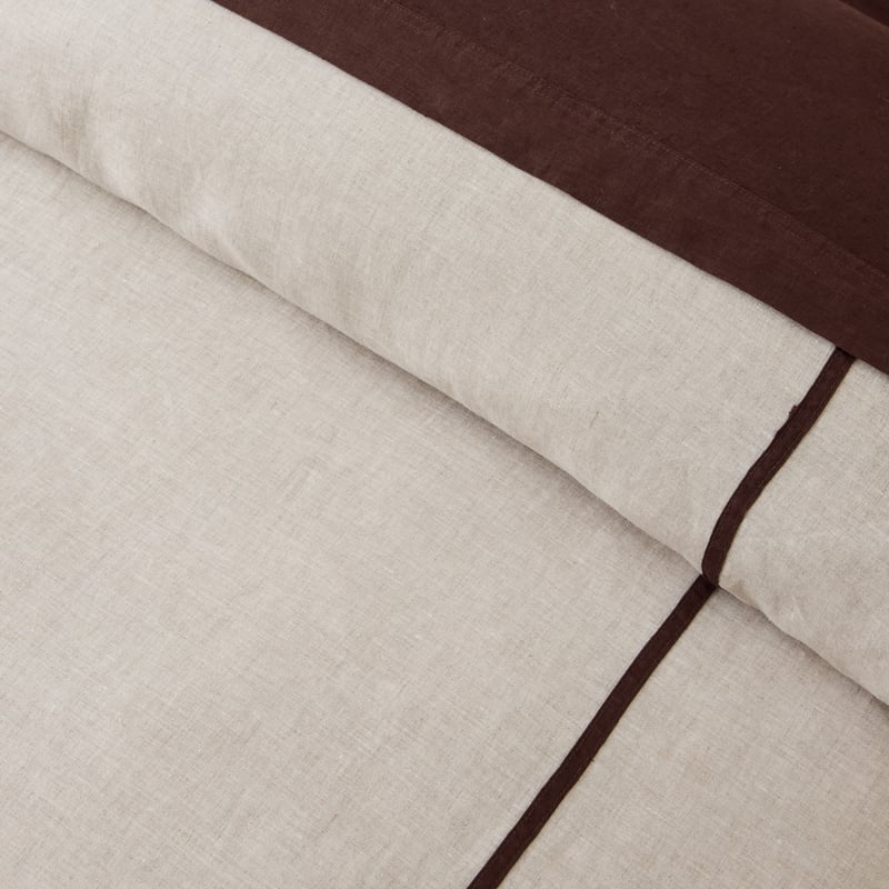 Vintage Washed Linen Linen & Chocolate Panel Quilt Cover Separates