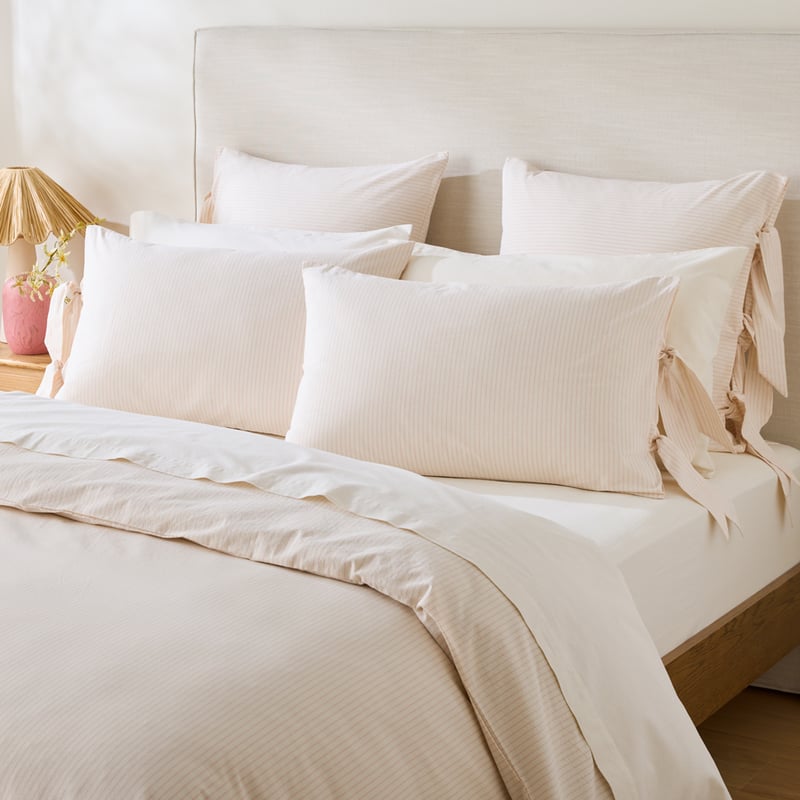 Stonewashed Cotton Coconut & Peony Thin Stripe Quilt Cover Separates