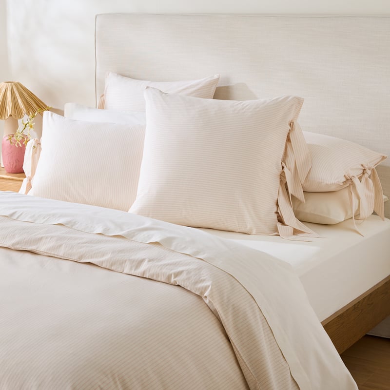 Stonewashed Cotton Coconut & Peony Thin Stripe Quilt Cover Separates