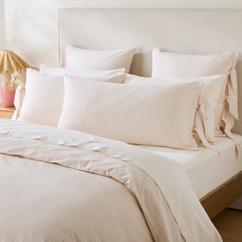 Stonewashed Cotton Coconut & Peony Thin Stripe Quilt Cover Separates