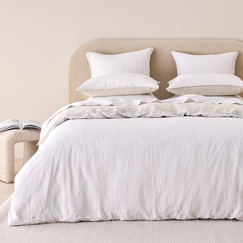 Vintage Washed Linen Linen & White Stripe Quilt Cover Separates