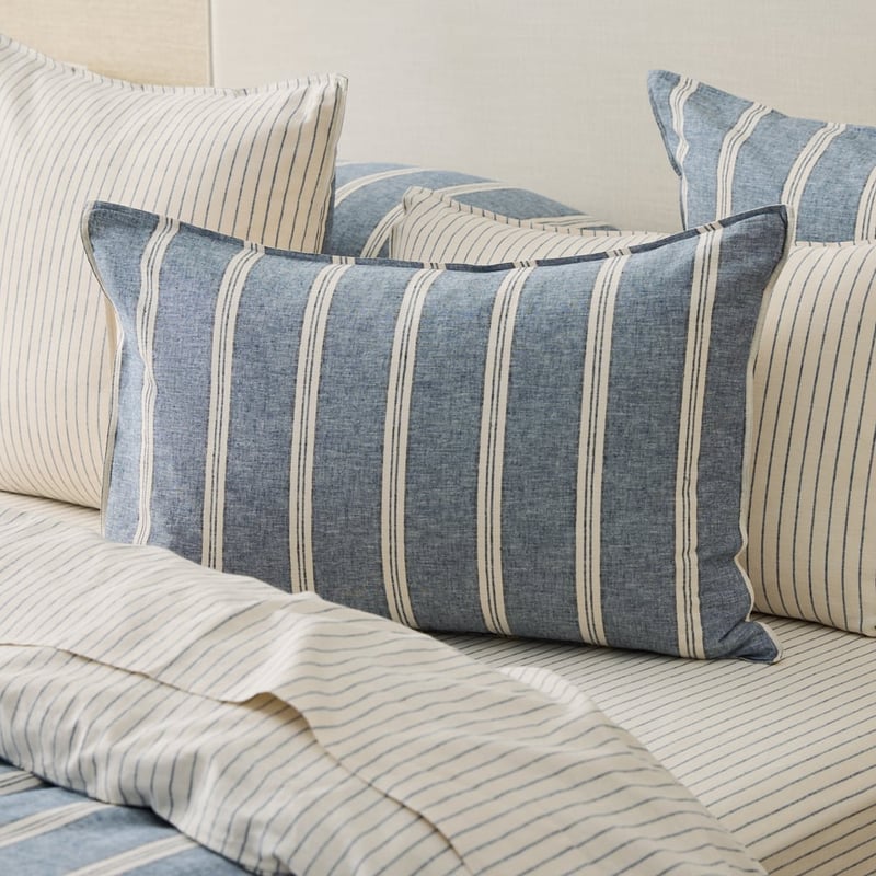 Bluestone Stripe Linen Cotton Quilt Cover Set + Separates