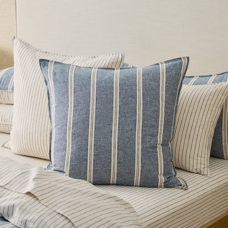 Bluestone Stripe Linen Cotton Quilt Cover Set + Separates