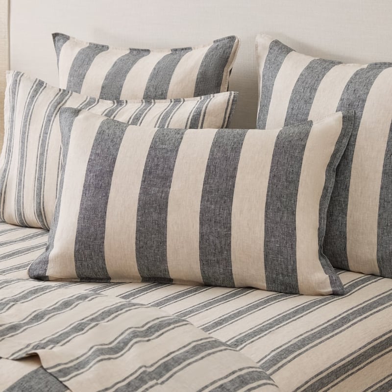Vintage Washed Linen Linen & Onyx Mega Stripe Quilt Cover Separates 