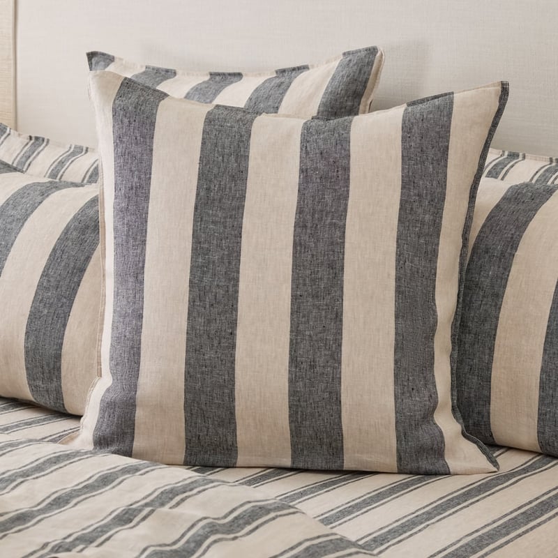 Vintage Washed Linen Linen & Onyx Mega Stripe Quilt Cover Separates 