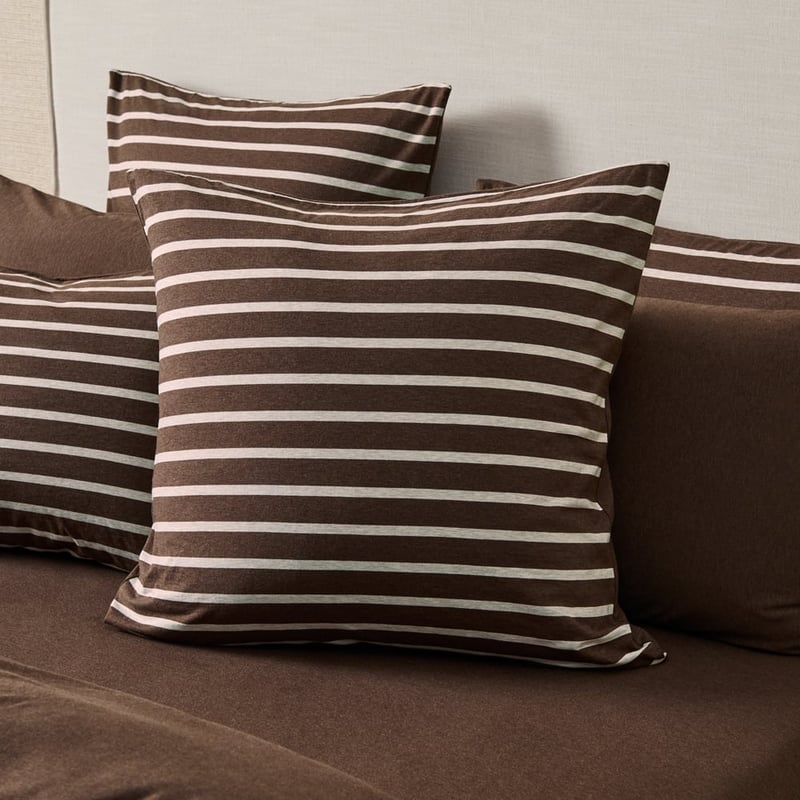 Ultra Soft Jersey Chocolate & Oat Stripe Quilt Cover Separates