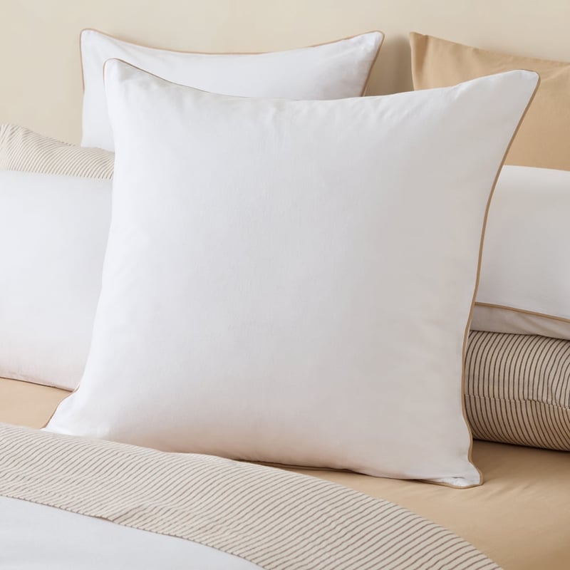 Stonewashed Cotton White & Sesame Piped Quilt Cover Separates