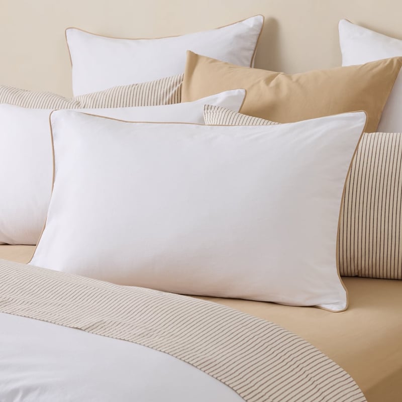 Stonewashed Cotton White & Sesame Piped Quilt Cover Separates