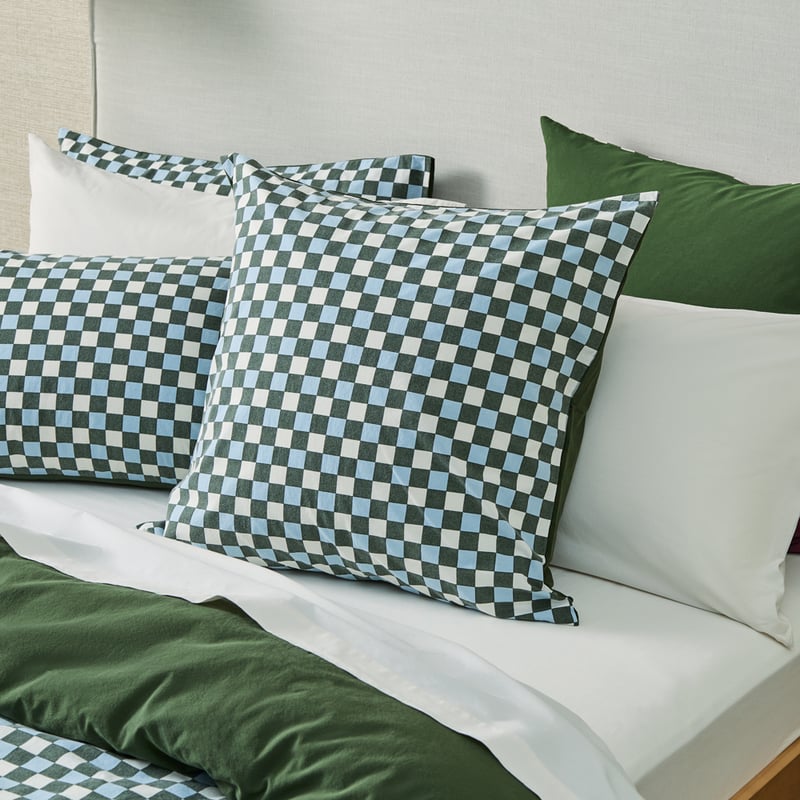 Stonewashed Cotton Basil & Coast Check Pillowcases
