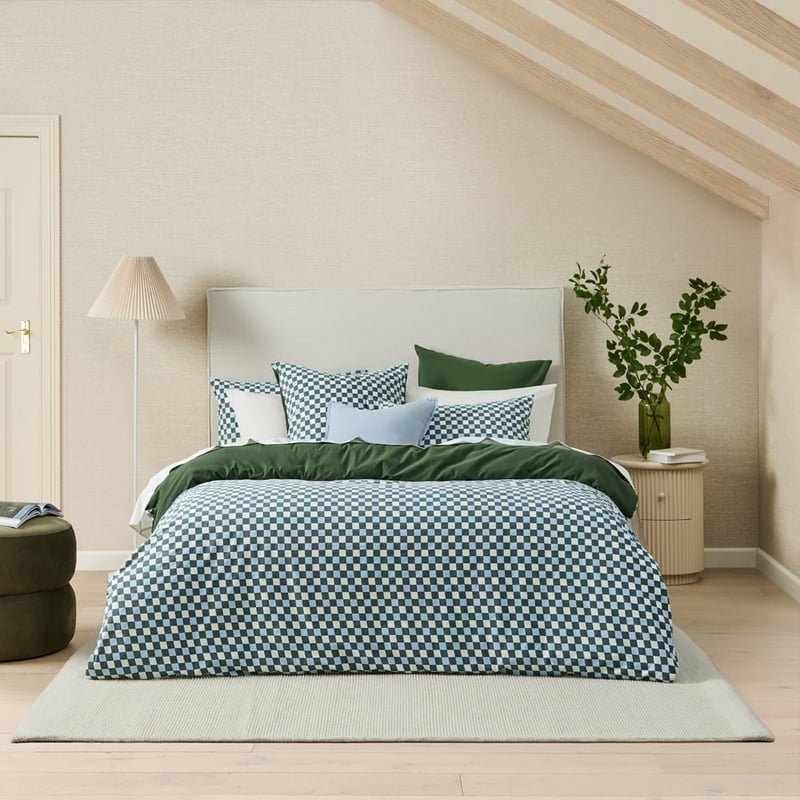 Stonewashed Cotton Basil & Coast Check Pillowcases