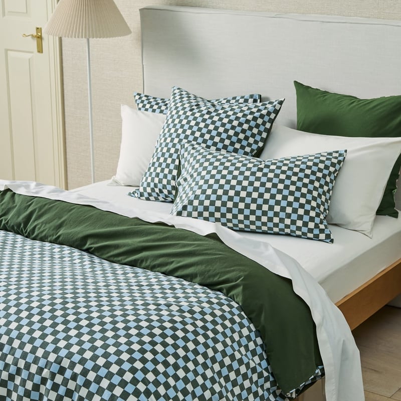 Stonewashed Cotton Basil & Coast Check Pillowcases