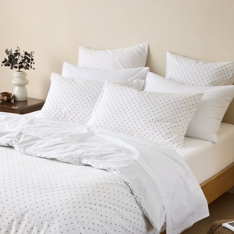 Stonewashed Cotton White & Black Mini Polka Dot Quilt Cover Separates
