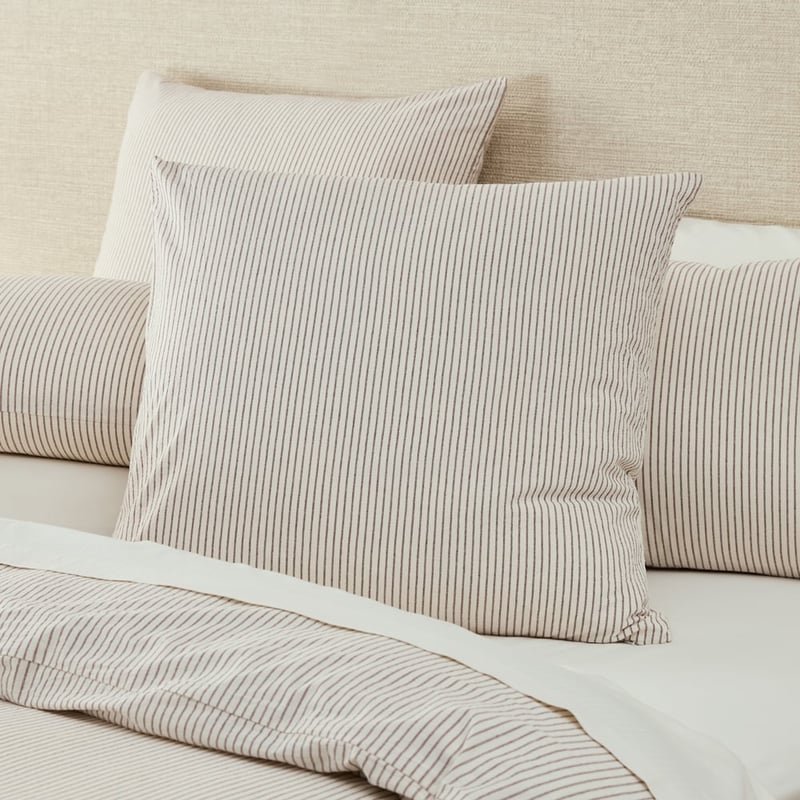 Stonewashed Cotton Coconut & Chocolate Thin Stripe Quilt Cover Separates