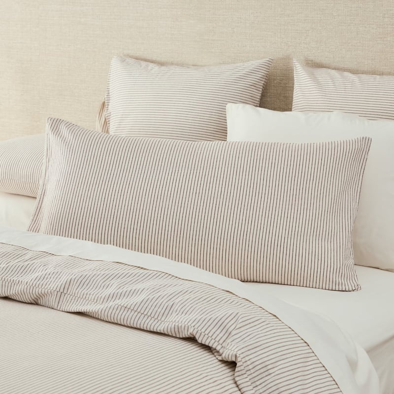 Stonewashed Cotton Coconut & Chocolate Thin Stripe Quilt Cover Separates