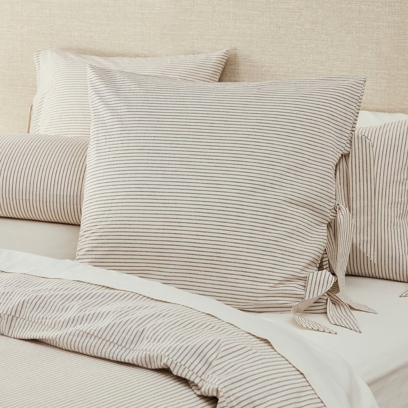Stonewashed Cotton Coconut & Chocolate Thin Stripe Quilt Cover Separates