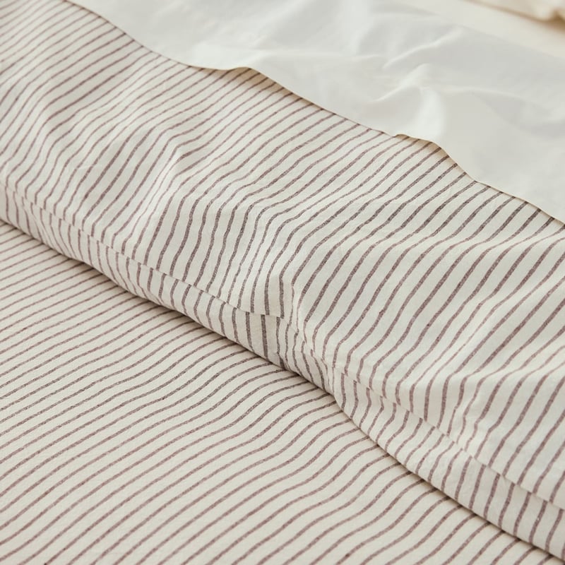 Stonewashed Cotton Coconut & Chocolate Thin Stripe Quilt Cover Separates