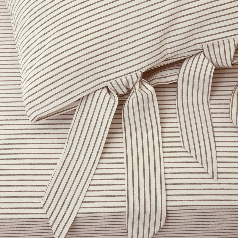 Stonewashed Cotton Coconut & Chocolate Thin Stripe Quilt Cover Separates