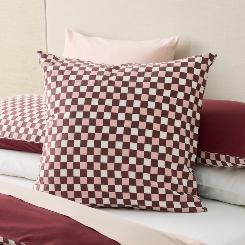 Stonewashed Cotton Burgundy & Peony Check Quilt Cover Separates