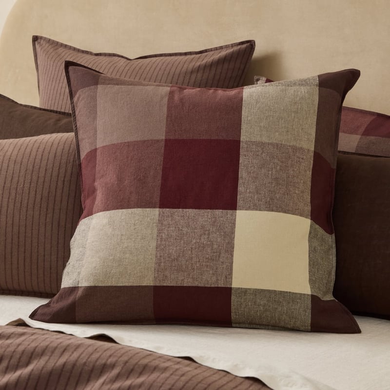 Linen Cotton Burgundy Elijah Check Quilt Cover Set + Separates