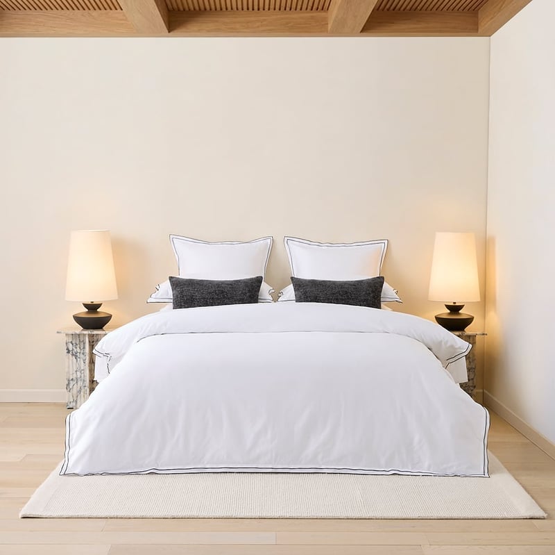 Egyptian Cotton White & Black Split Border Quilt Cover Set + Separates
