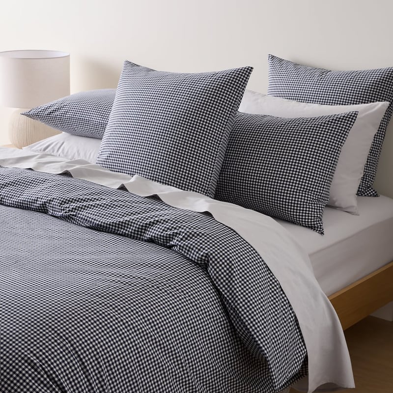 Stonewashed Cotton Midnight Navy Mini Gingham Quilt Cover Separates 