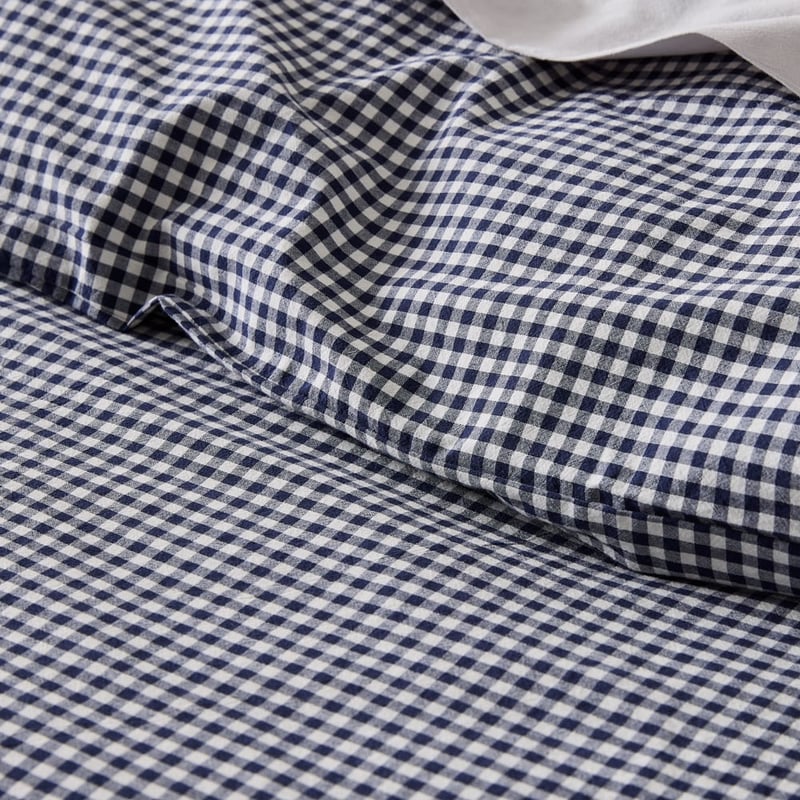Stonewashed Cotton Midnight Navy Mini Gingham Quilt Cover Separates 