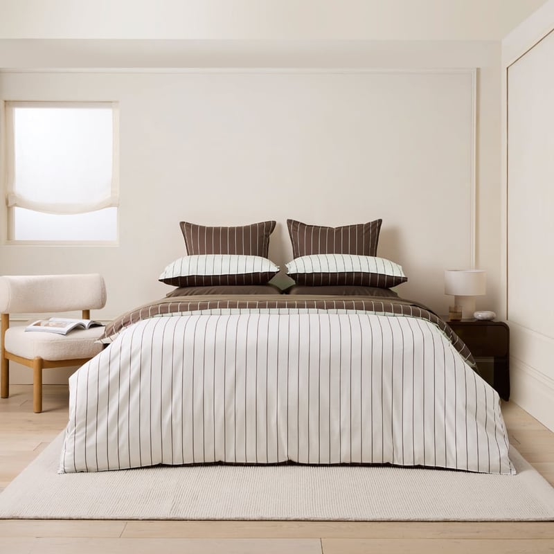 Henri Stripe Natural & Umber Quilt Cover Set + Pillowcases