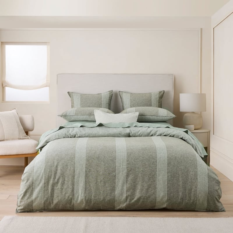 Linen Cotton Chive Soho Stripe Quilt Cover Set + Separates